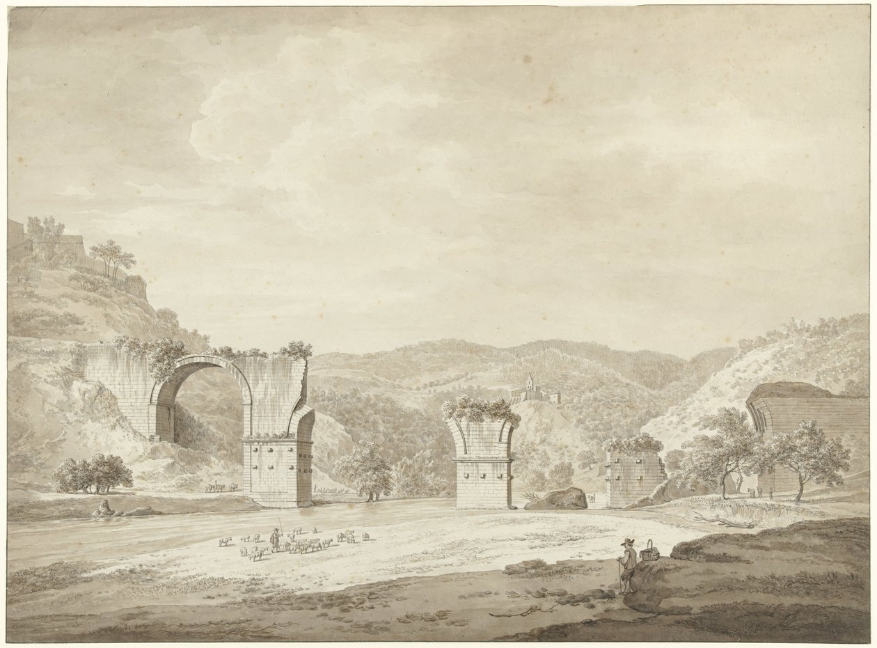 Ruin af Augustus bro i Narni, Italien af Daniël Dupré