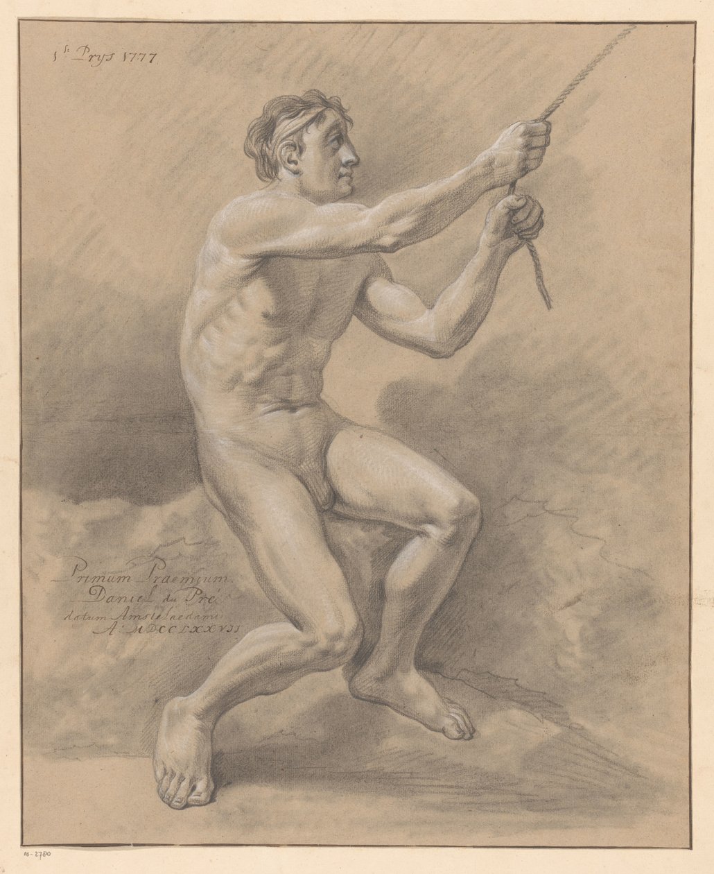Siddende mand nøgen, set fra siden (1. præmie 1777) af Daniël Dupré