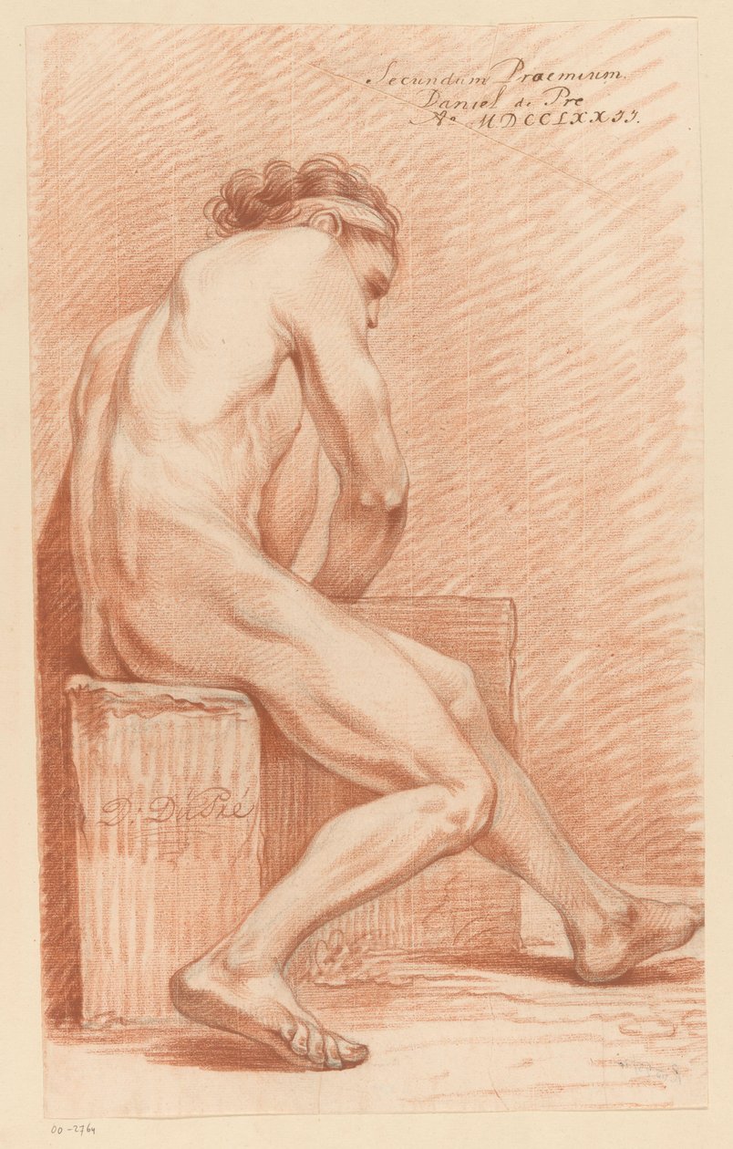 Siddende mand nøgen, set fra siden (2. præmie 1772) af Daniël Dupré