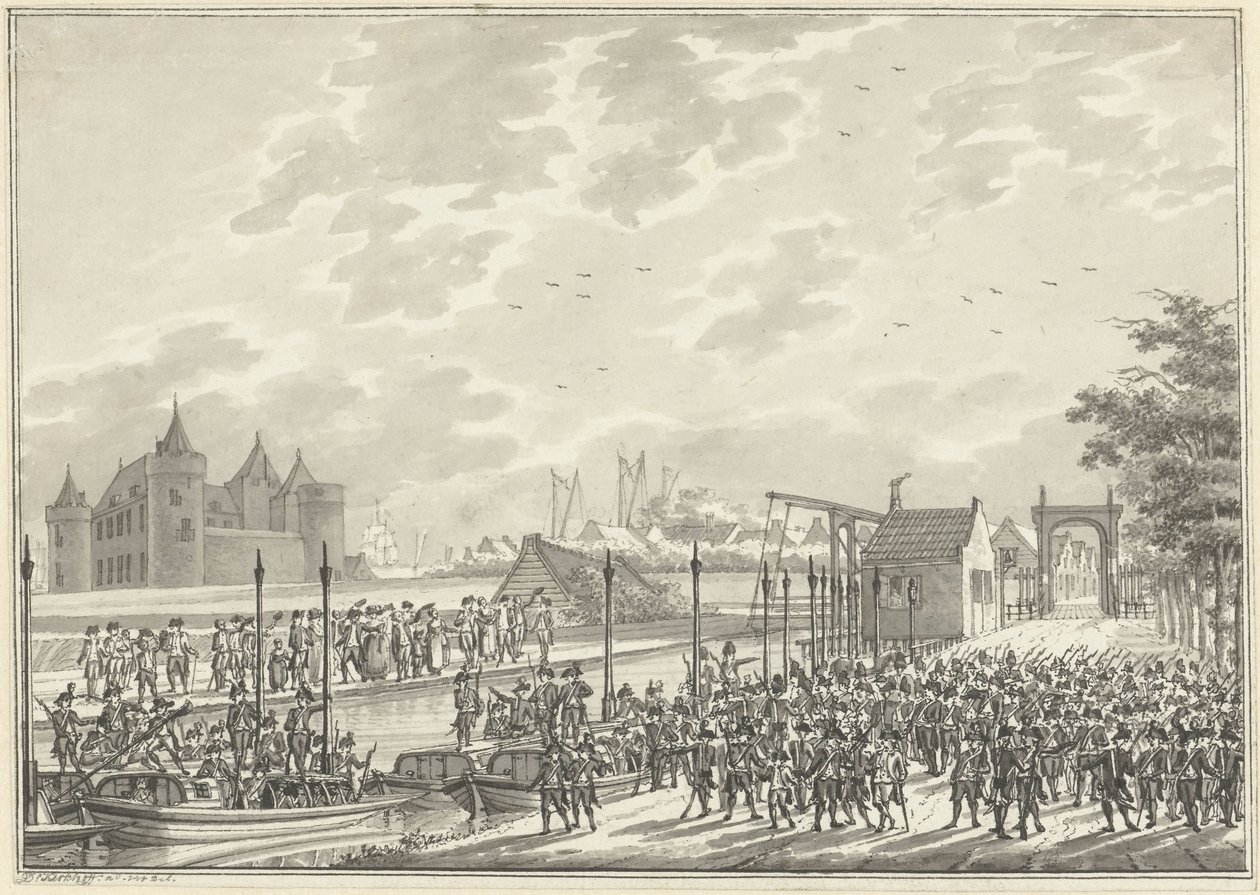Ankomst af de bevæbnede borgere i Amsterdam i Muiden, 1787 af Daniël Kerkhoff