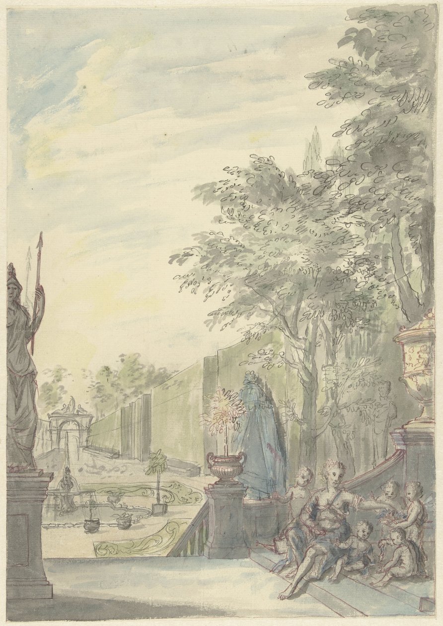 Udsigt fra en terrasse i en prydhave af Daniël Marot (II)