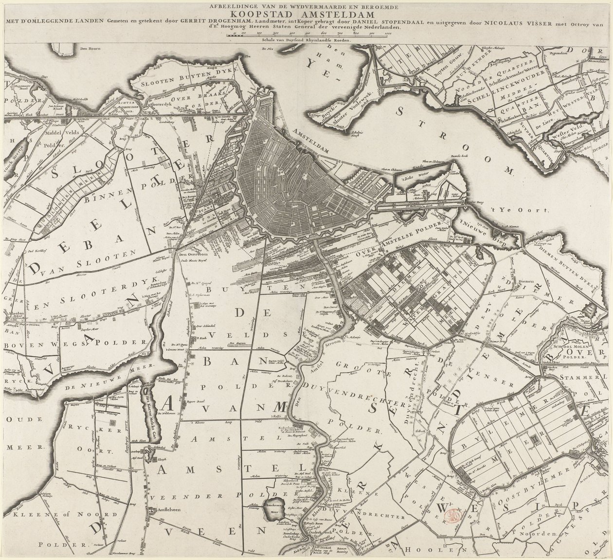 Kort over Amsterdam og omegn af Daniël Stopendael