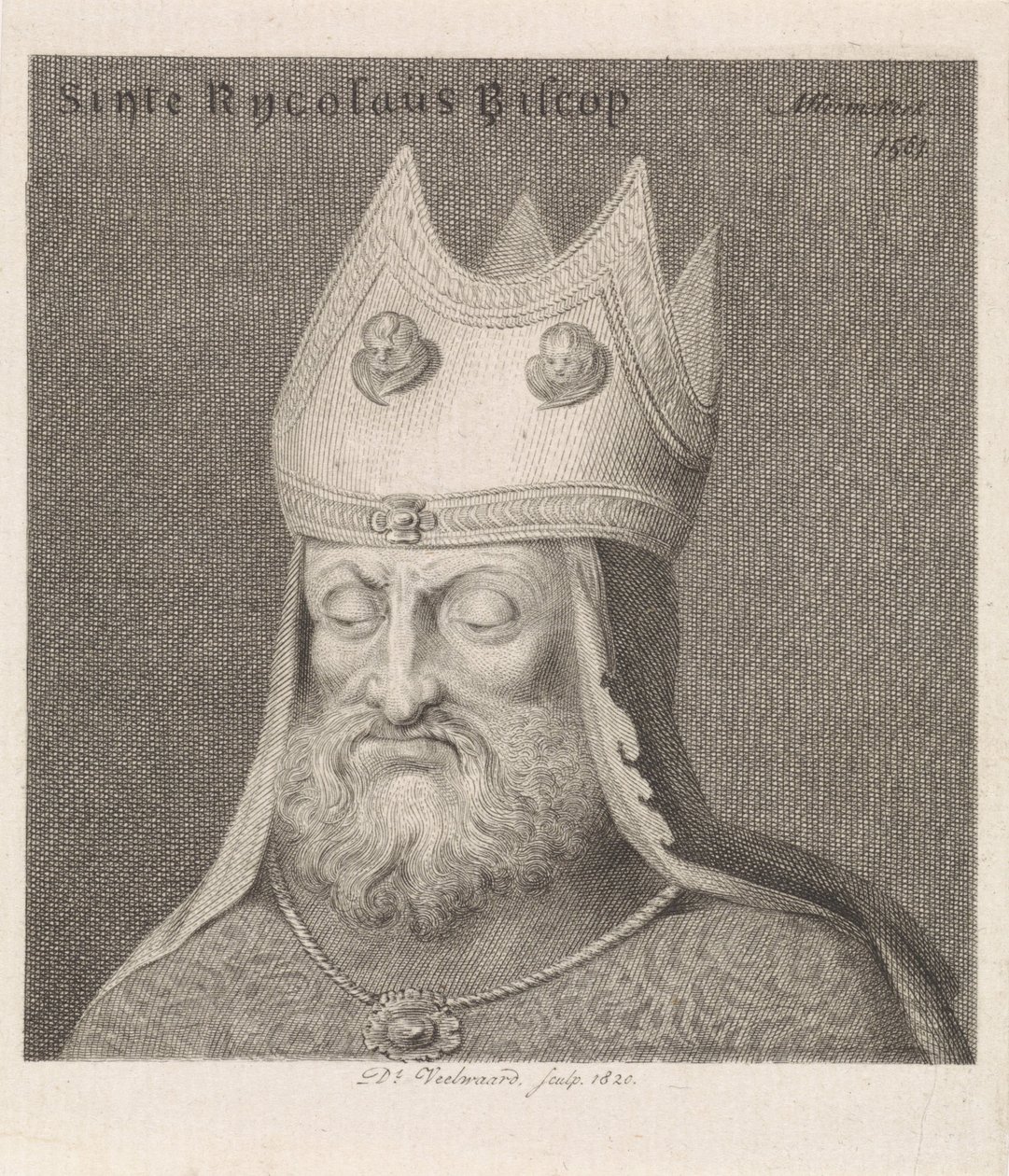 Portræt af en biskop Sinte Rycolaus Biscop (titel på objekt) af Daniël Veelwaard (I)
