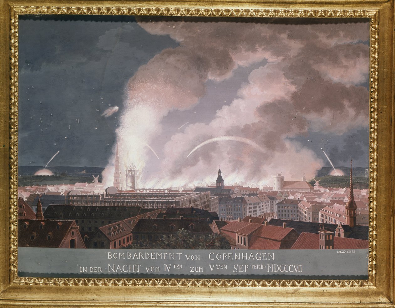 Det andet slag om København (eller bombardementet af København) 1807 af Danish School