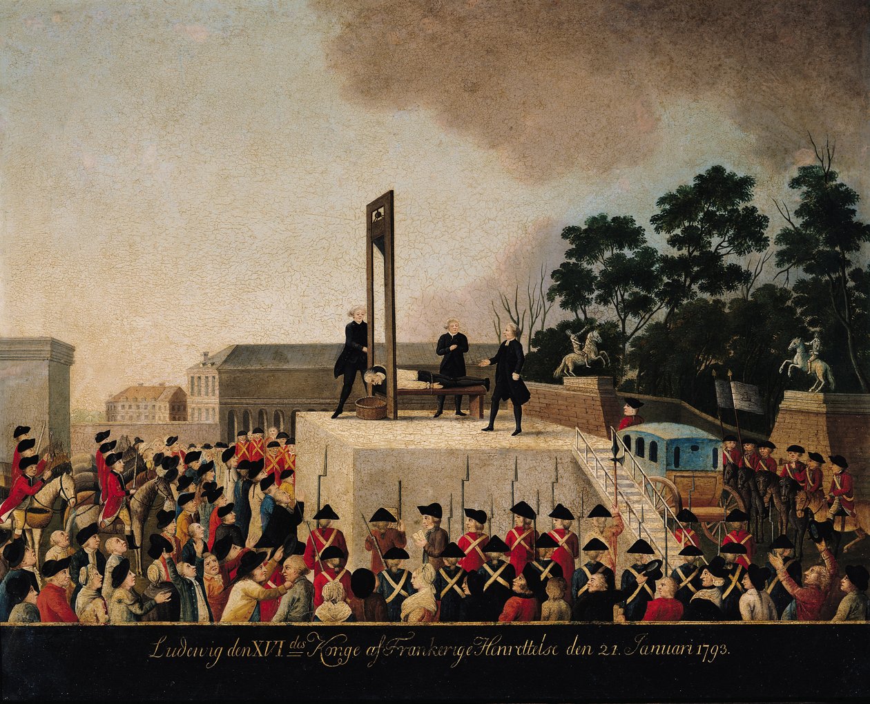 Henrettelsen af Ludvig XVI (1754-93) 21. januar 1793 (olie på kobber) af Danish School