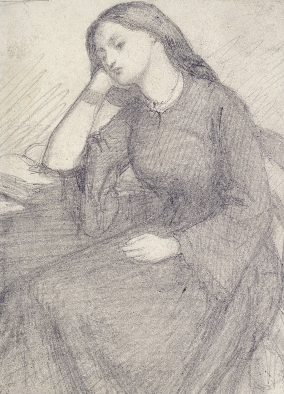 Portræt af Elizabeth Siddal, siddende (grafit på papir) af Dante Gabriel Charles Rossetti