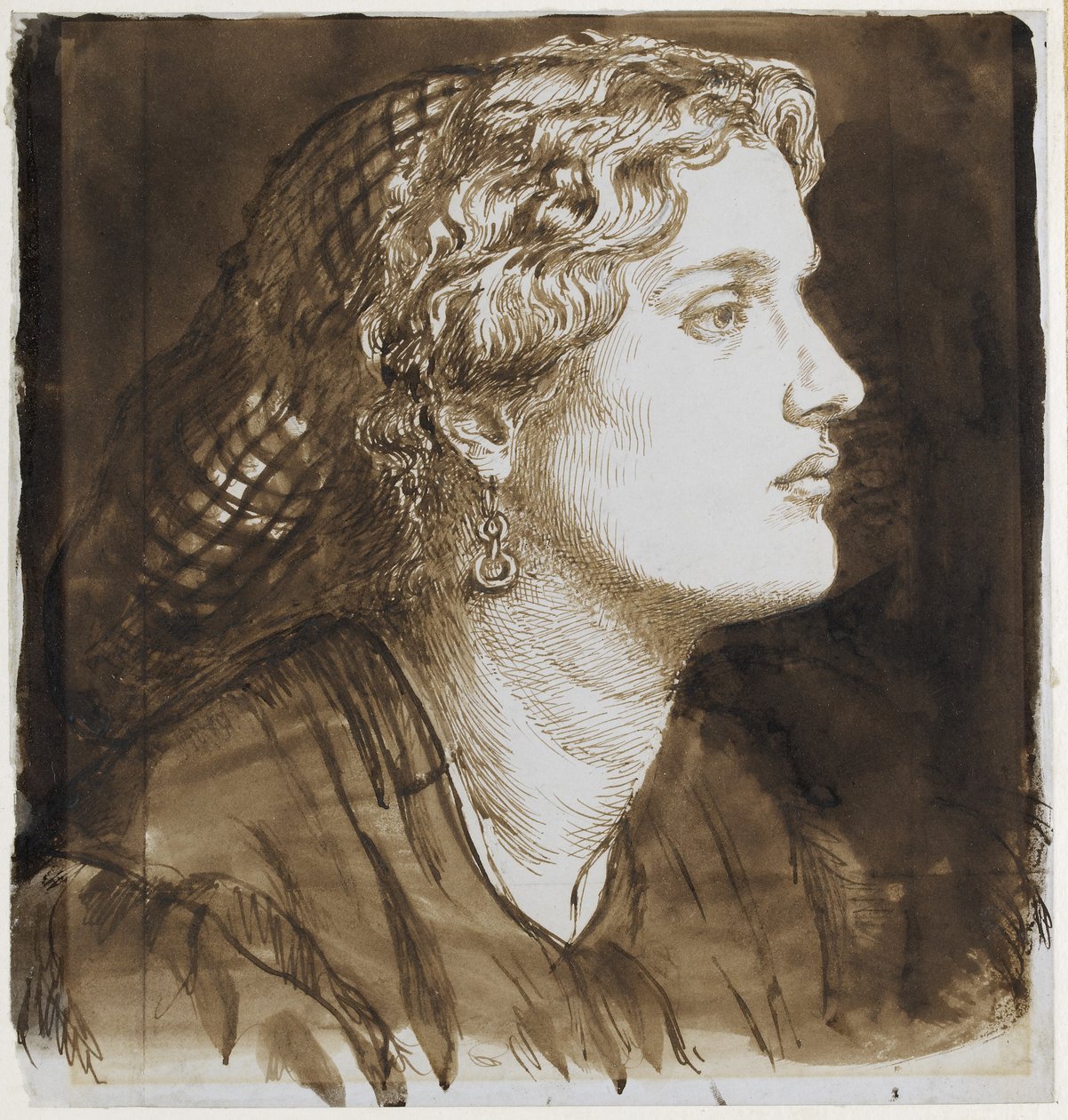 Portræt af Fanny Cornforth (pen og brunt blæk på papir) af Dante Gabriel Charles Rossetti