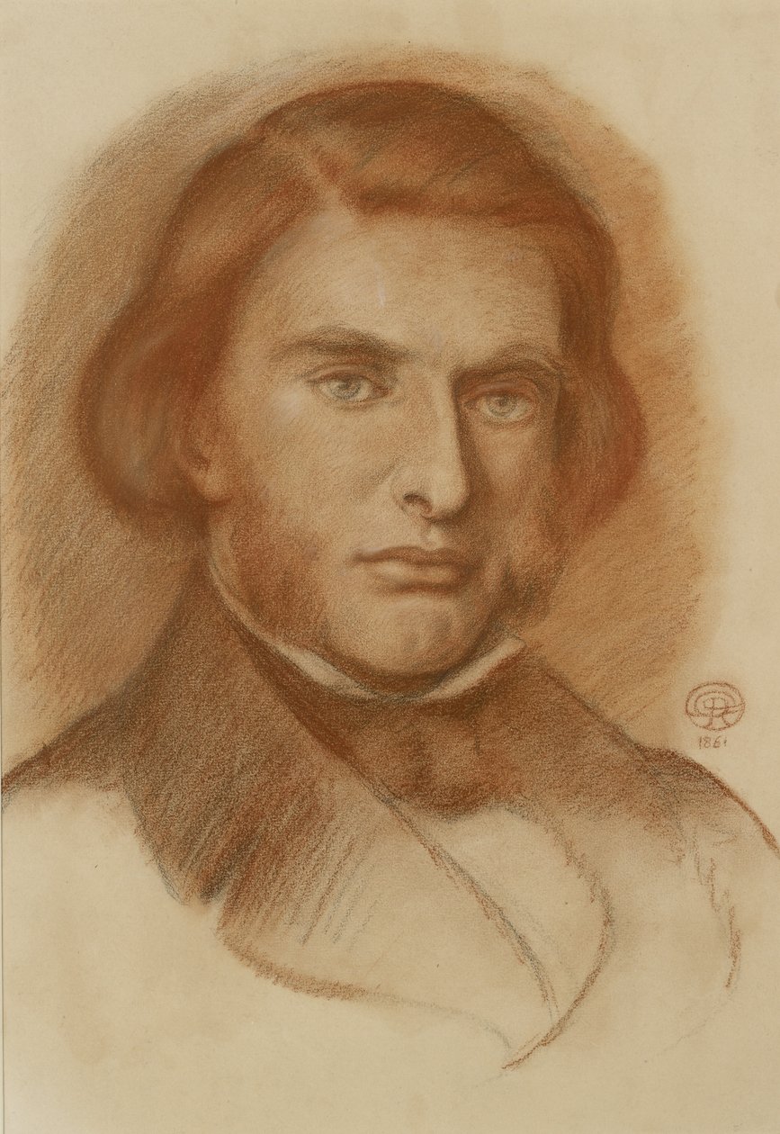 Portræt af John Ruskin, 1861 (rød og lidt sort kridt) af Dante Gabriel Charles Rossetti