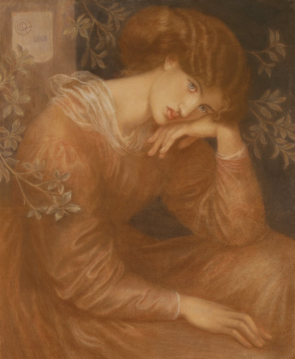 Reverie, 1868 (farvet kridt på papir) af Dante Gabriel Charles Rossetti