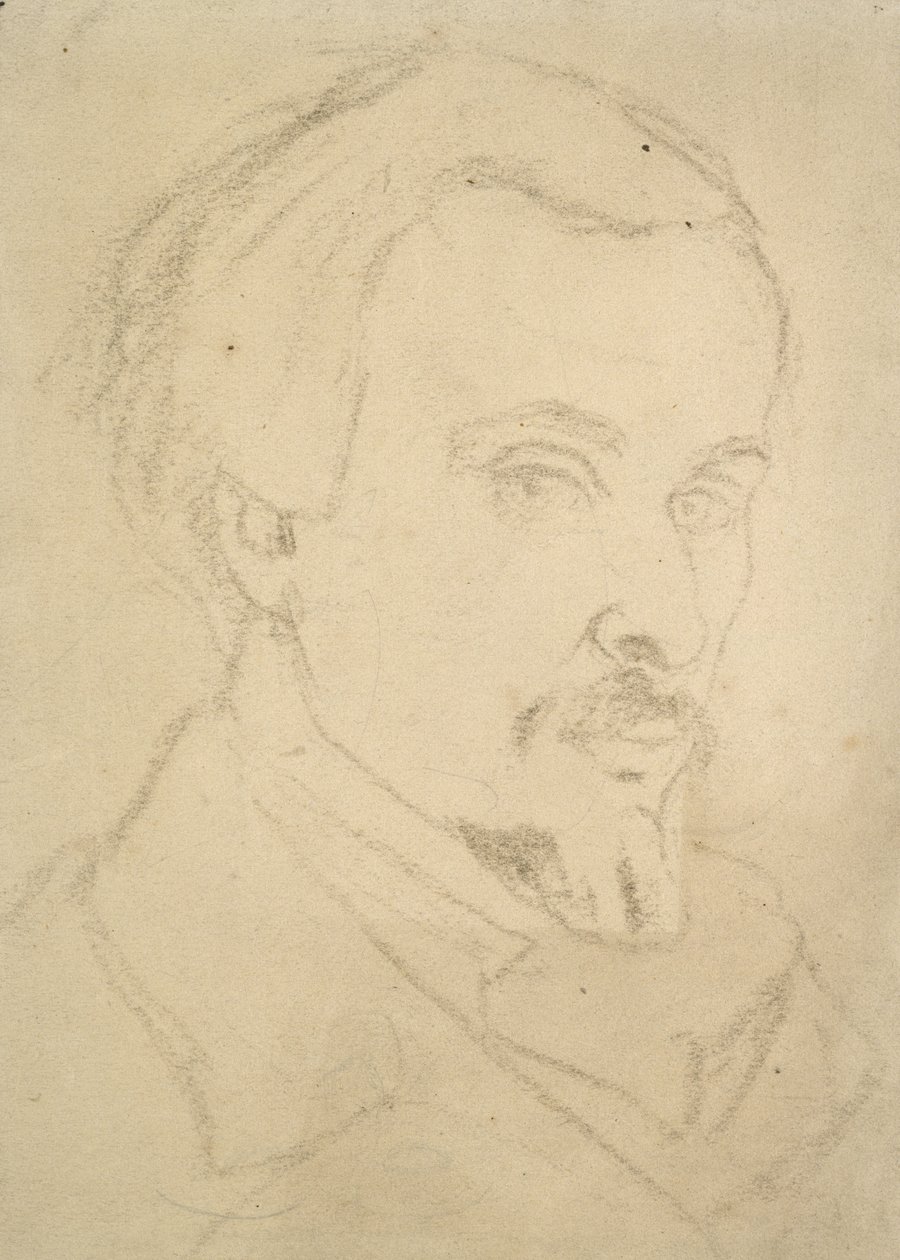 Selvportræt (brunt kridt på buff papir) af Dante Gabriel Charles Rossetti