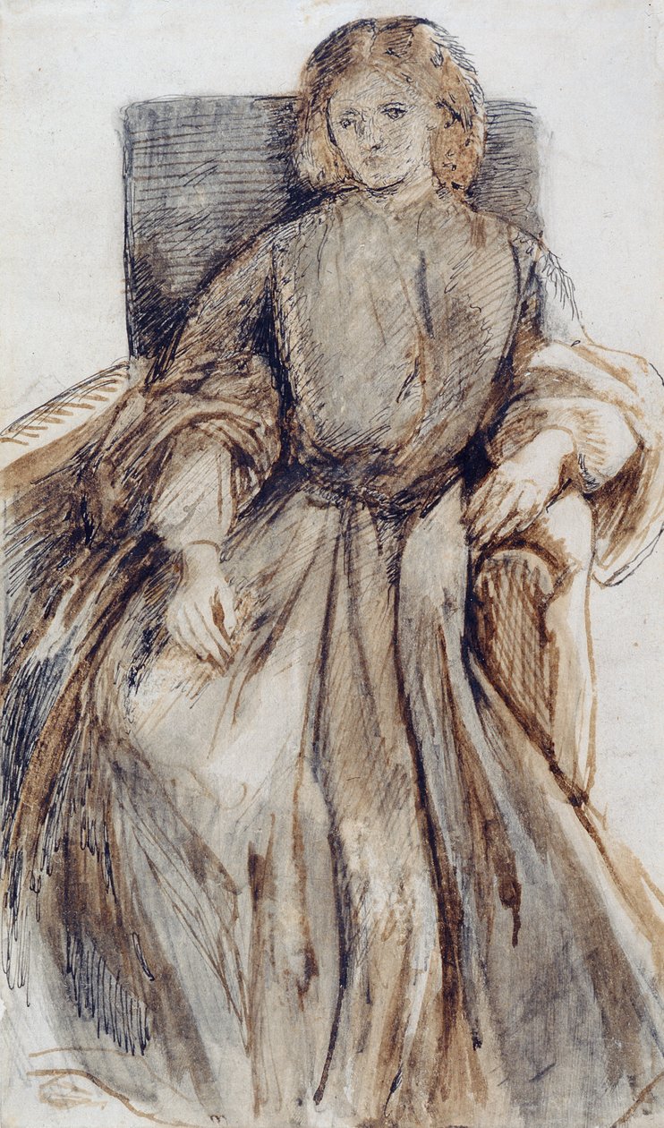 Miss Elizabeth Siddal (pen og blæk og vask på papir) af Dante Gabriel Charles Rossetti