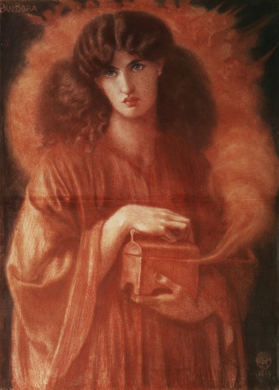 Pandora, 1869 (kridt på papir) af Dante Gabriel Charles Rossetti