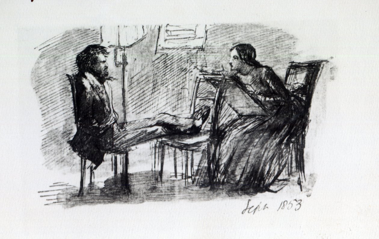 Rossetti bliver skitseret af Elizabeth Siddal, september 1853 af Dante Gabriel Charles Rossetti