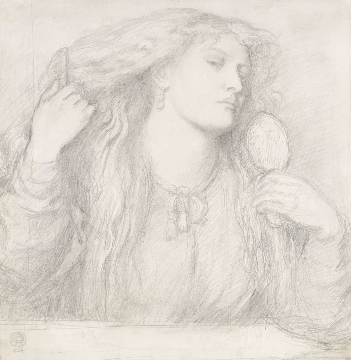 Kvinde kæmmer sit hår, Fanny Cornforth af Dante Gabriel Charles Rossetti