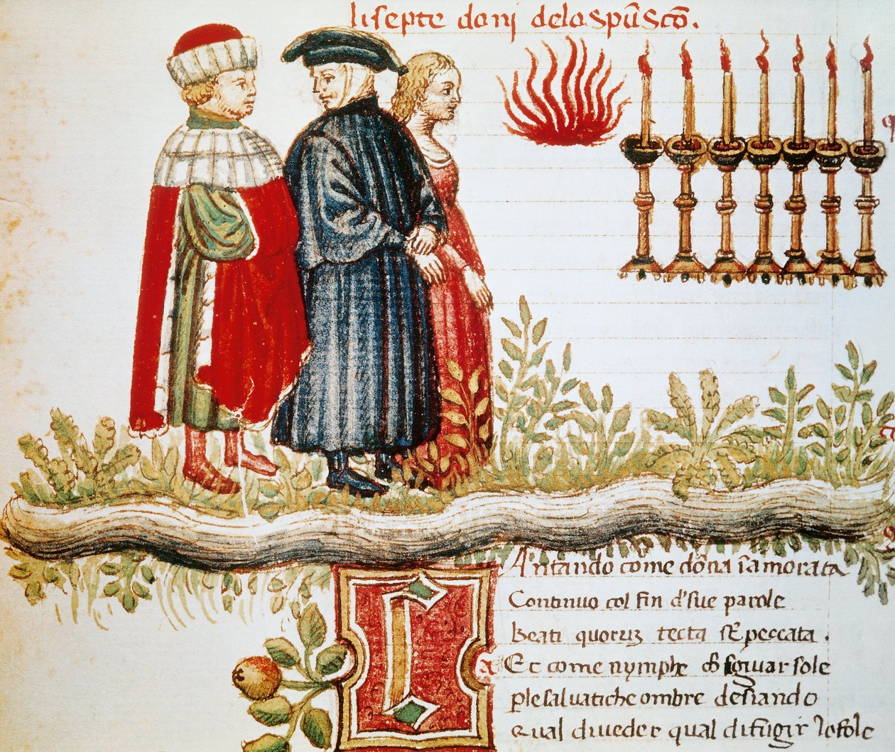 Virgil, Dante og Matelda, Skærsilden, Canto XXIX, belyst side fra Divine Comedy, af Dante Alighieri (1265-1321) af Dante Alighieri