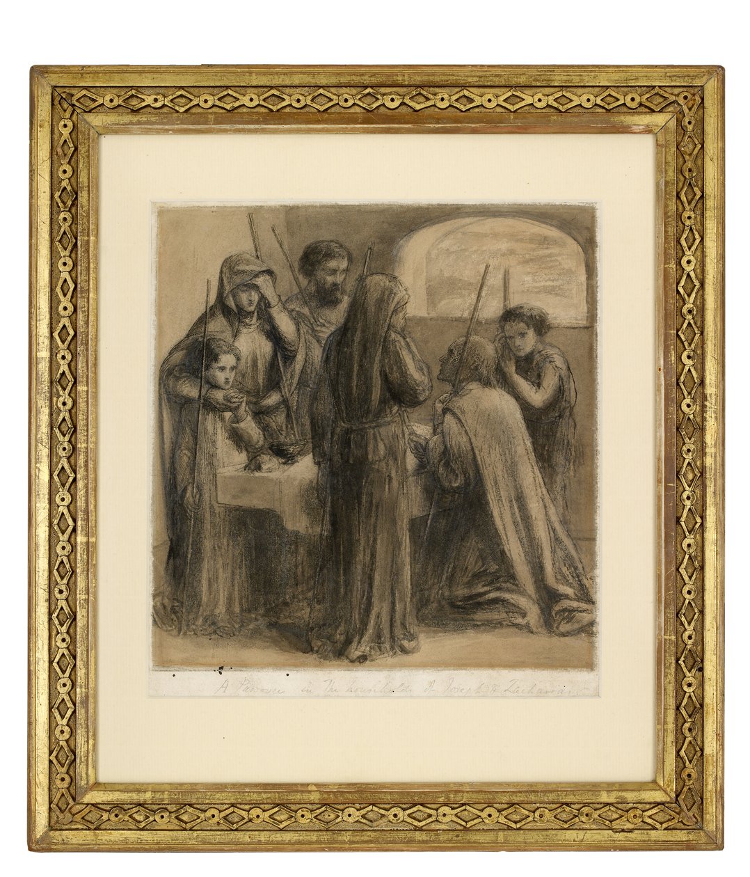 En påske i Josefs og Zacharias husstand, ca. 1850 (grafit og pen og sort blæk og grå vask på hvidt papir) af Dante Gabriel Charles Rossetti