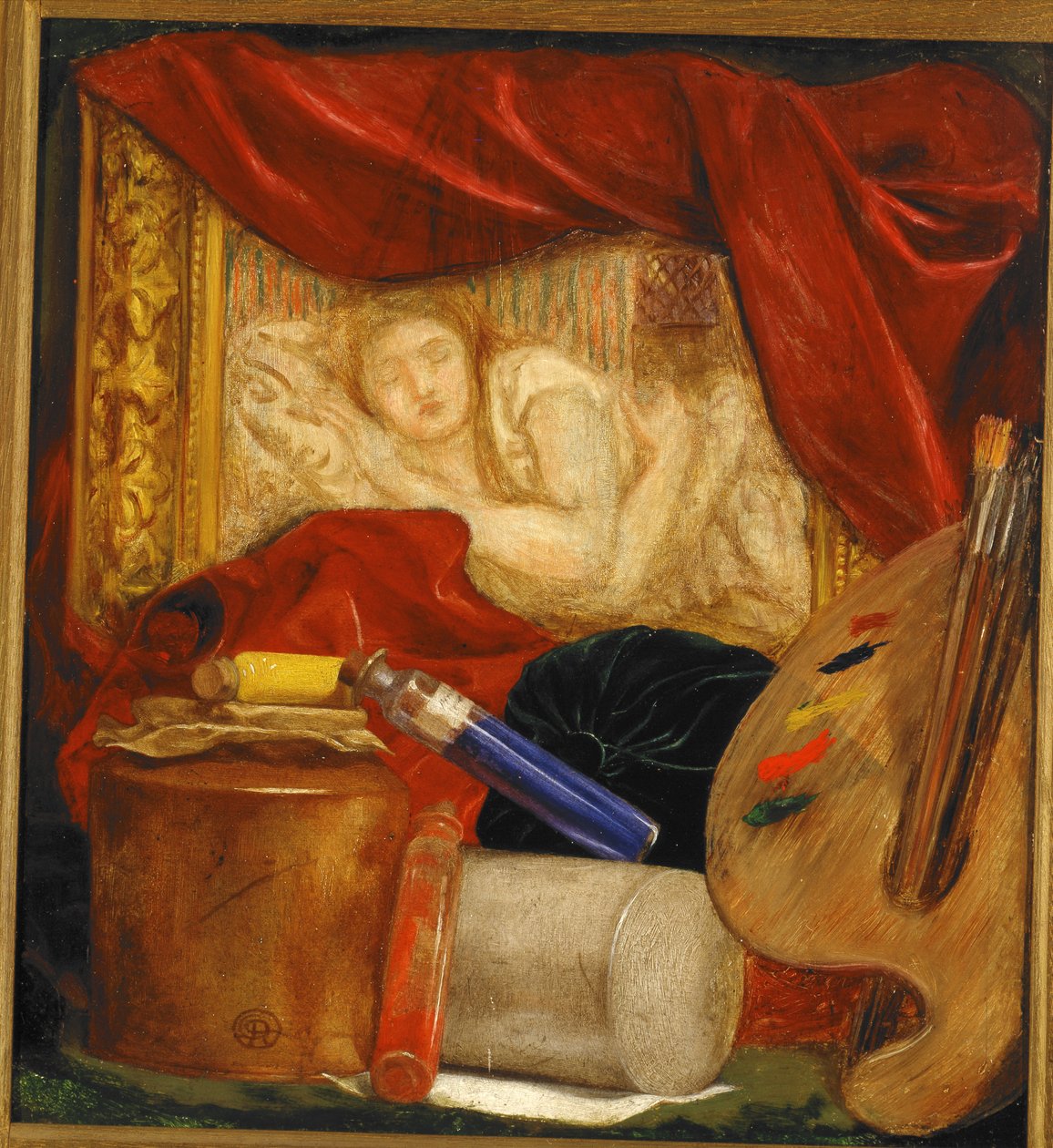 Flasker (olie på bord monteret på panel) af Dante Gabriel Charles Rossetti