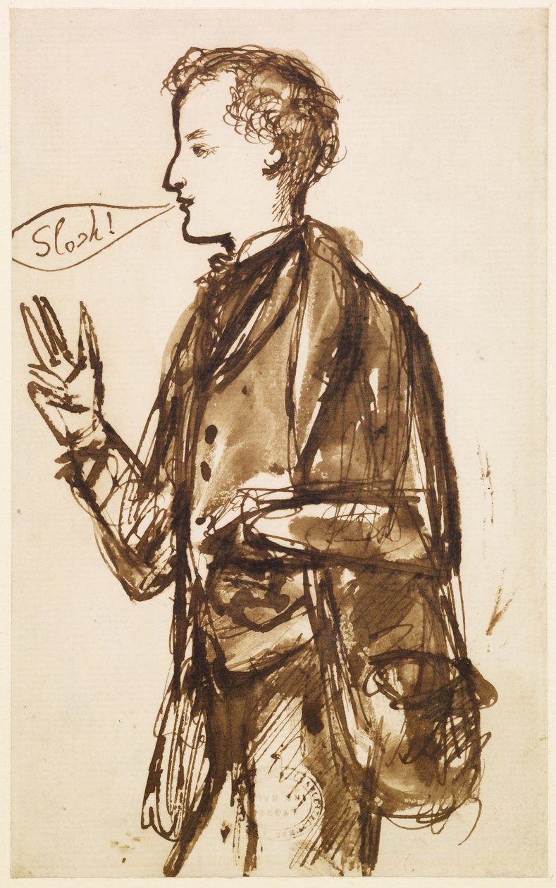 Karikatur af John Everett Millais, ca. 1851-53 (pen & blæk og vask på papir) af Dante Gabriel Charles Rossetti