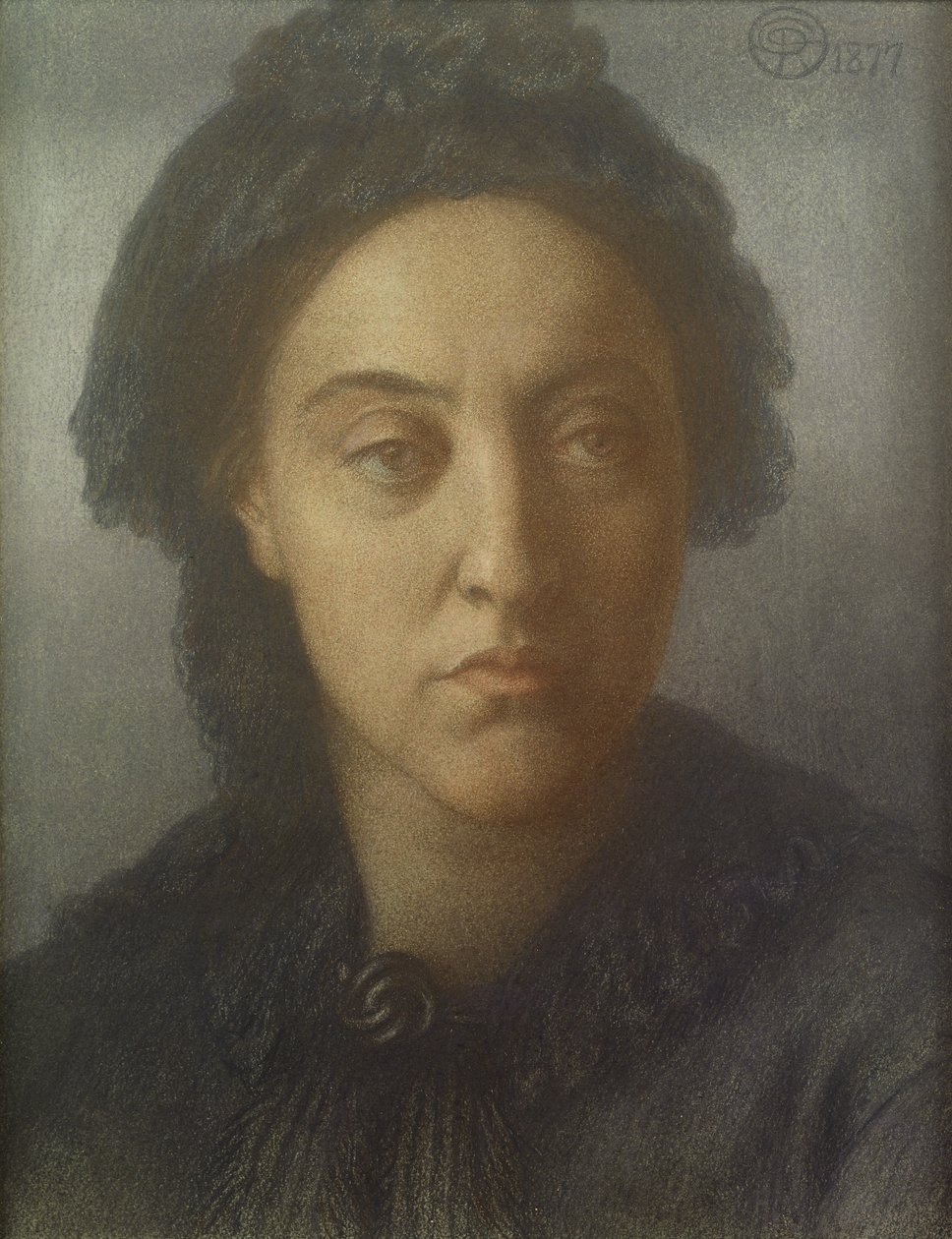 Christina Rossetti, 1877 (farvet kridt på papir) af Dante Gabriel Charles Rossetti