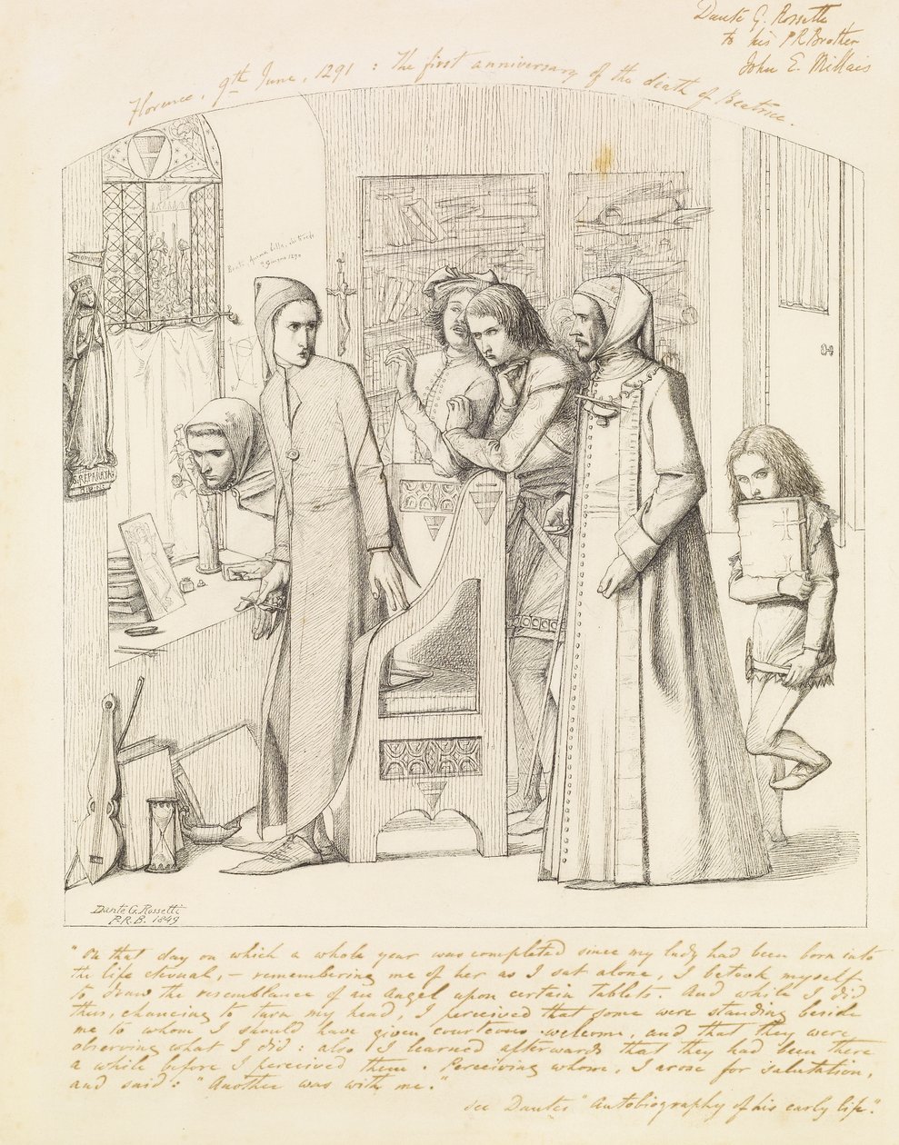 Dante tegner en engel på første årsdagen for Beatrices død, 1848-9 af Dante Gabriel Charles Rossetti