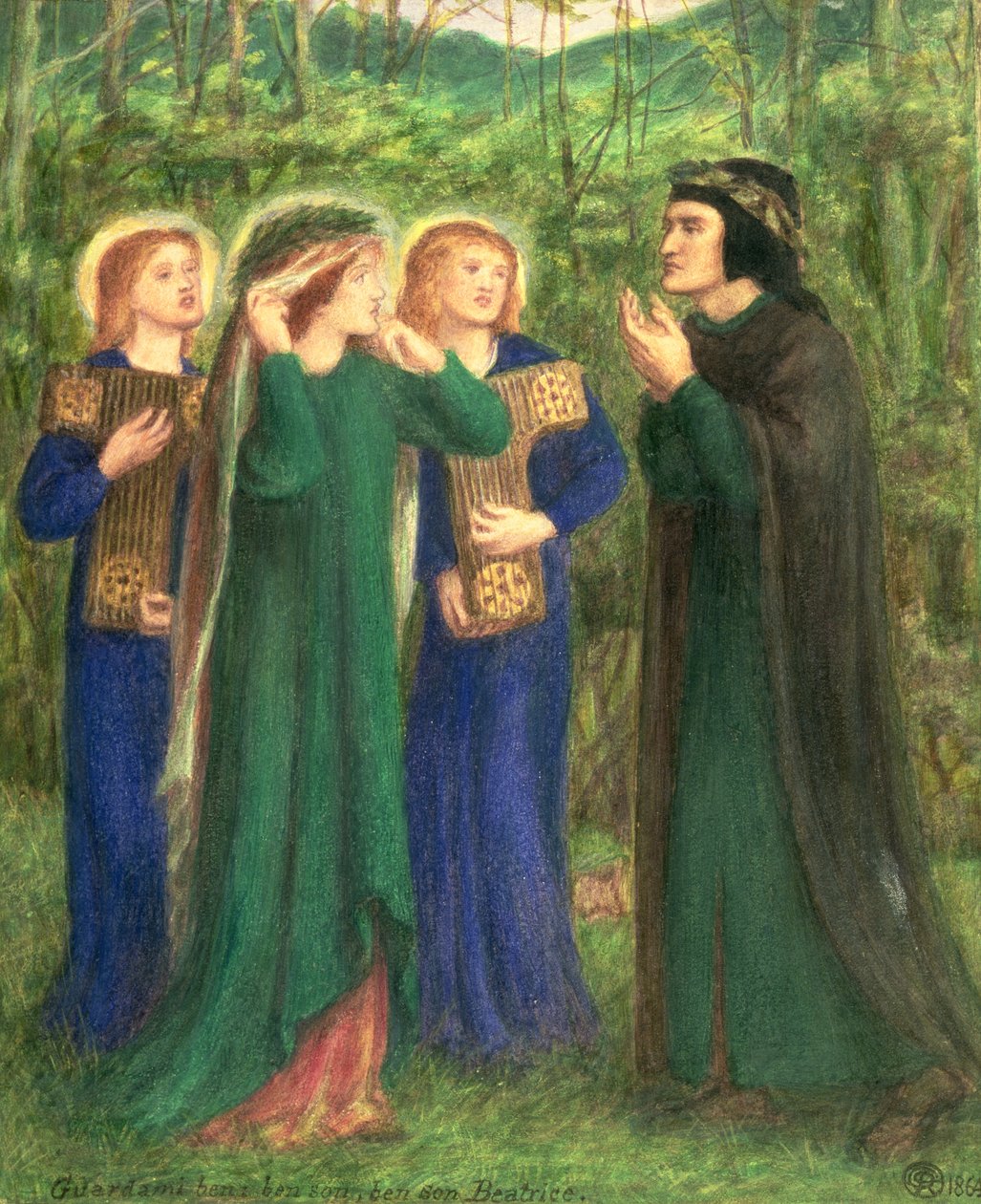 Dante møde Beatrice af Dante Gabriel Charles Rossetti