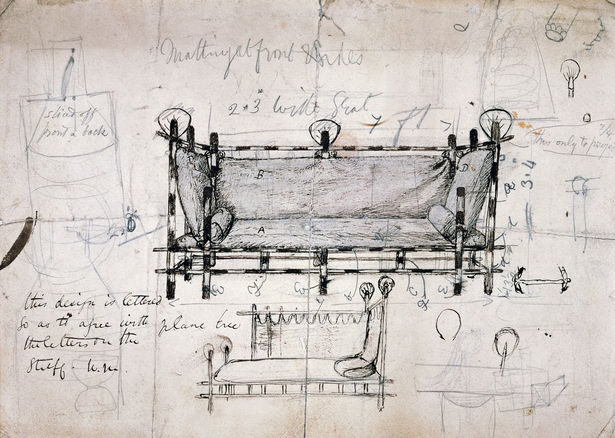 Design til sofa af Dante Gabriel Charles Rossetti