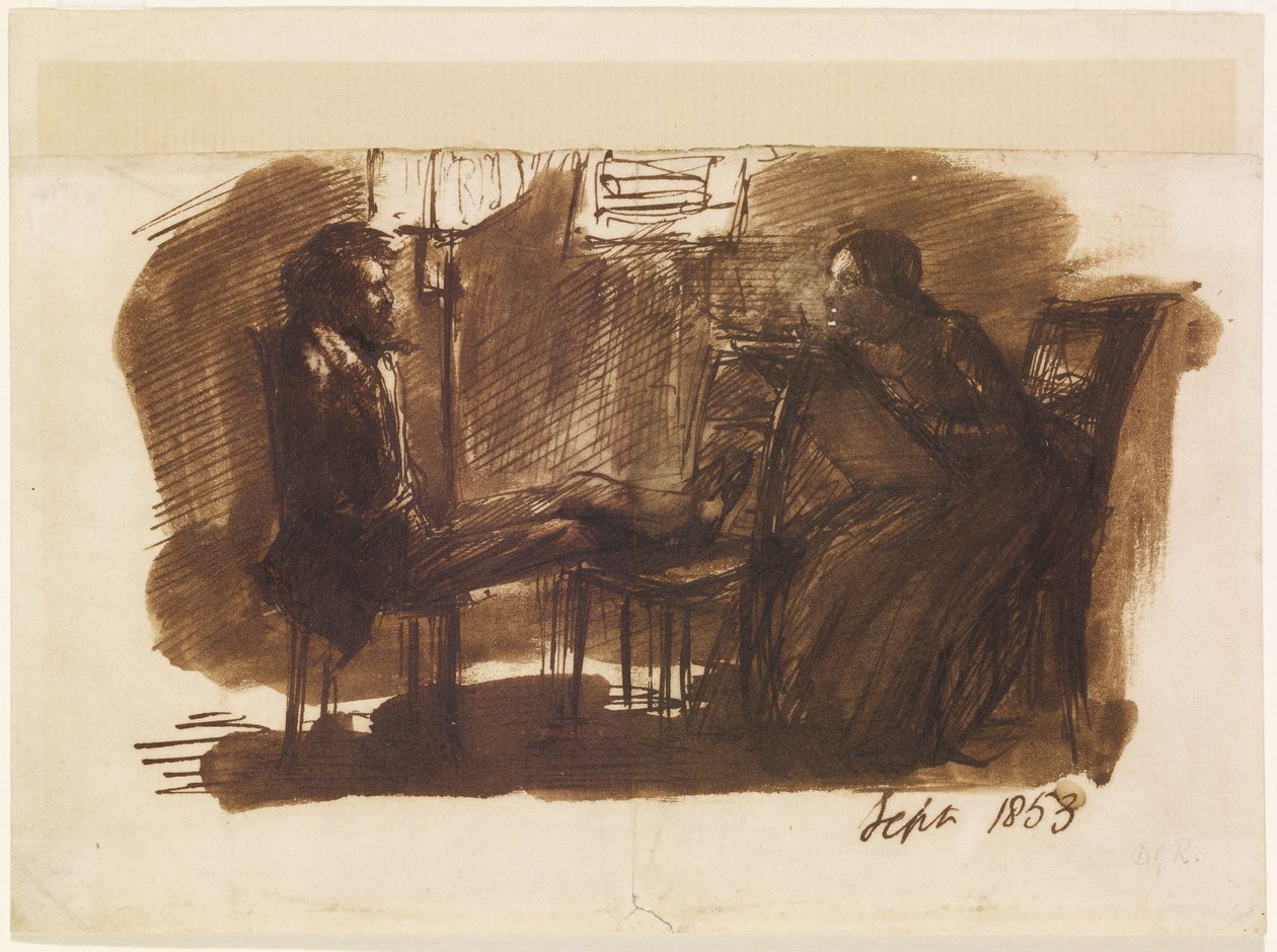Elizabeth Siddal tegner Rossetti af Dante Gabriel Charles Rossetti