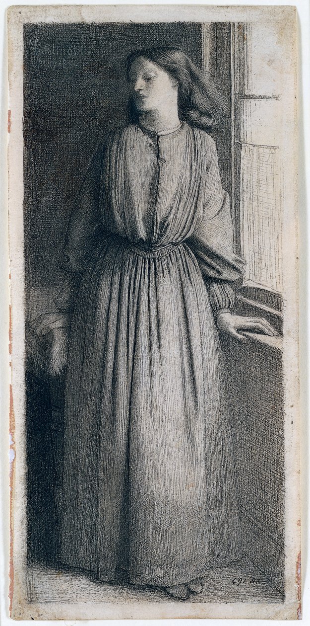 Elizabeth Siddal står ved et vindue af Dante Gabriel Charles Rossetti