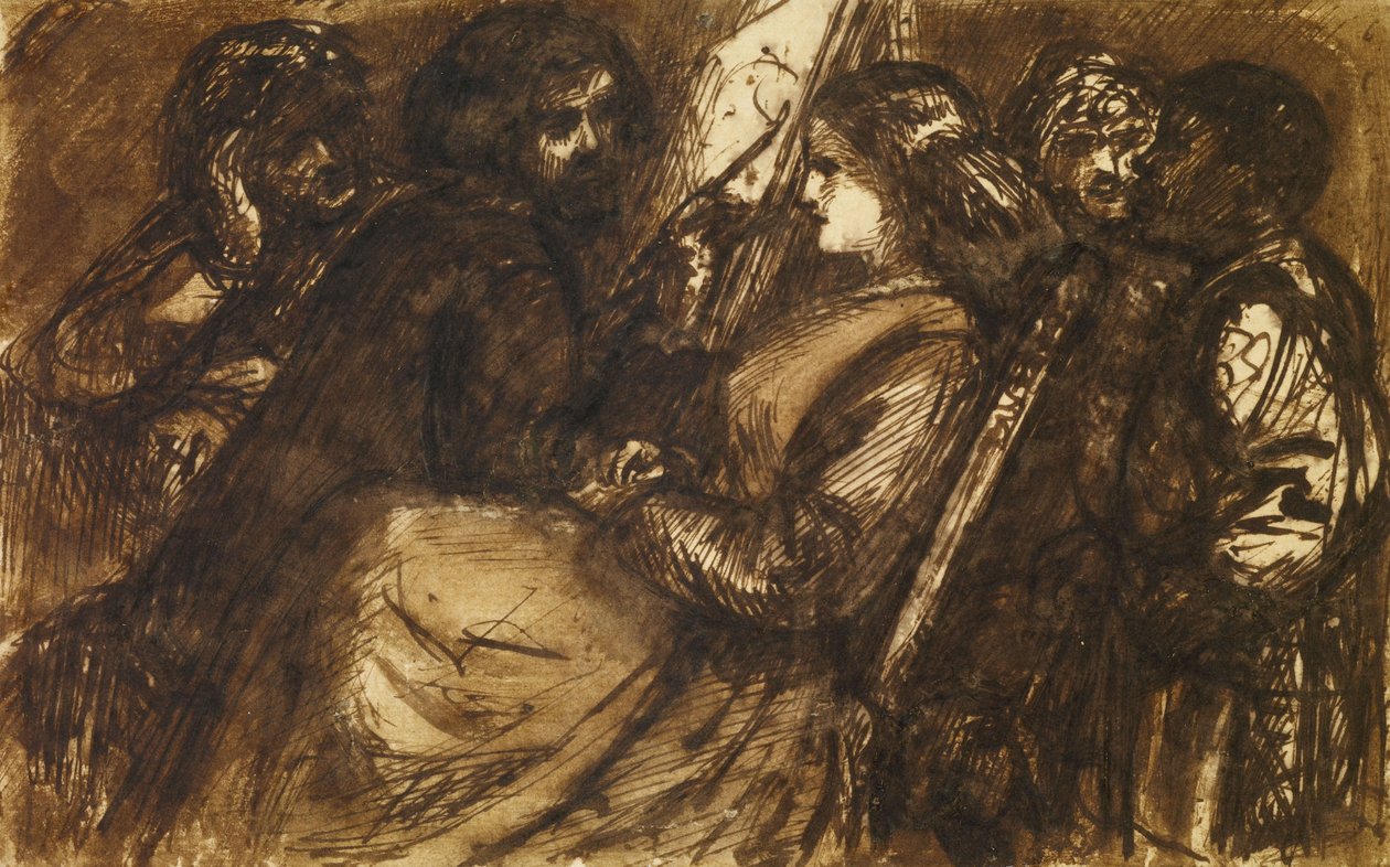 Giorgione Painting, ca. 1853 (pen og brunt blæk og blækvask på papir) af Dante Gabriel Charles Rossetti