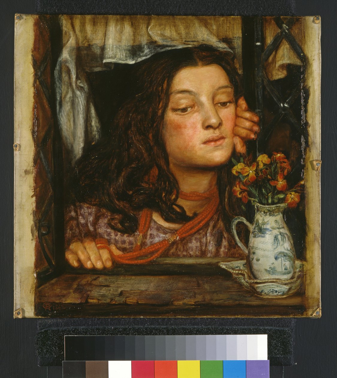 Pige ved et gitter, 1862 af Dante Gabriel Charles Rossetti