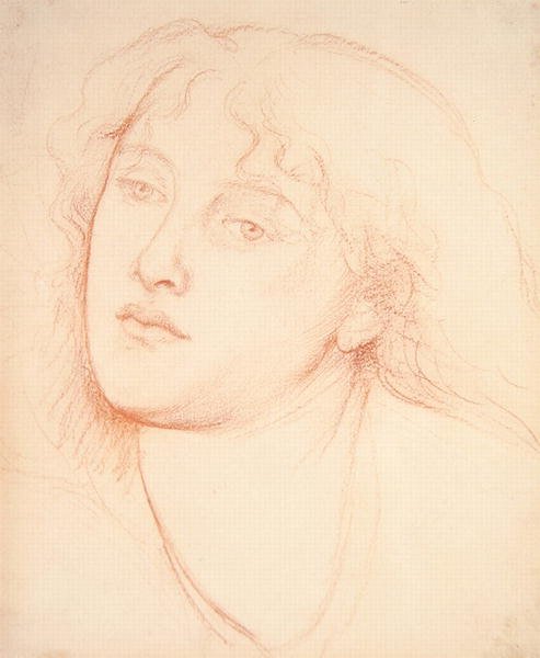 Hoved af en kvinde (rødt kridt på papir) af Dante Gabriel Charles Rossetti