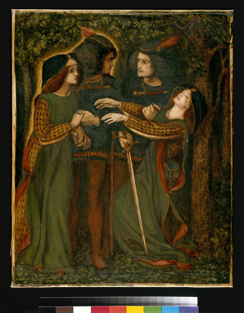 How They Met Themselves, ca. 185060 (gouache) (se også 63160) af Dante Gabriel Charles Rossetti