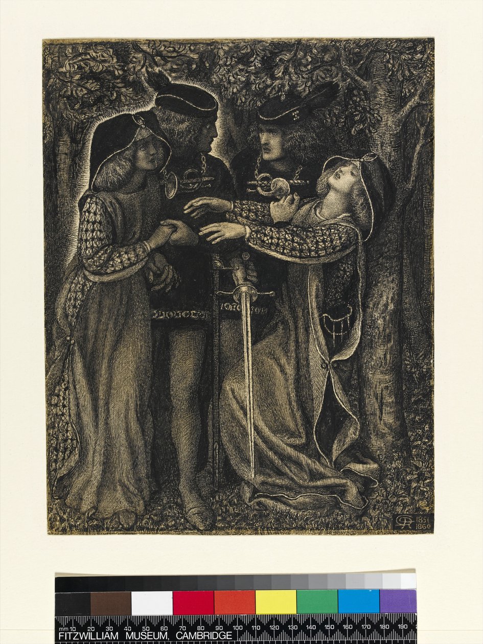 Hvordan de mødte sig selv, ca.185060 (pen og tusch) (se også 63161) af Dante Gabriel Charles Rossetti