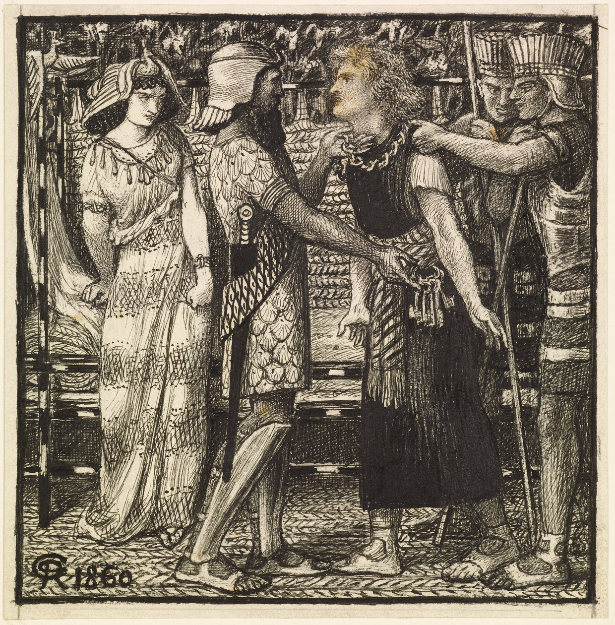 Josef anklaget før Potifar (færdig komposition) af Dante Gabriel Charles Rossetti