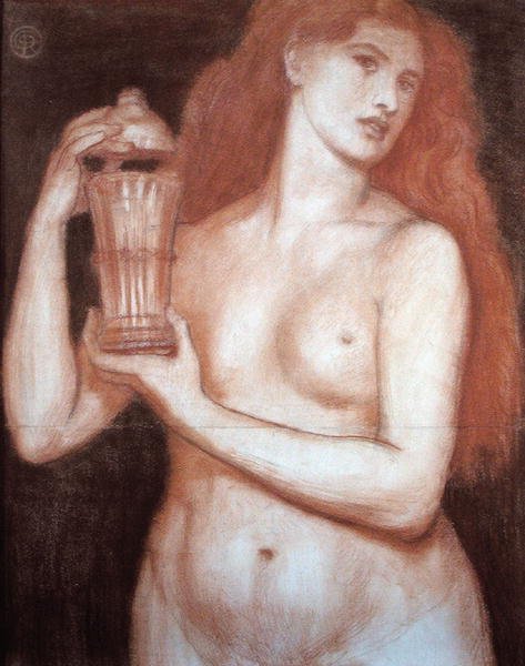 Pandora (kridt på papir) af Dante Gabriel Charles Rossetti