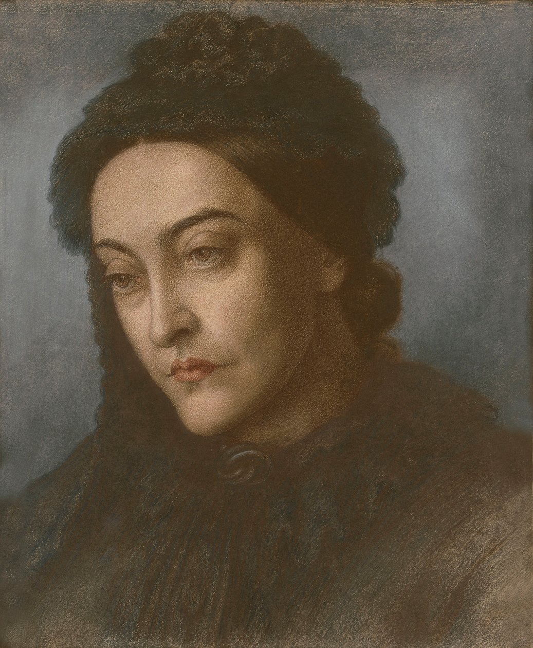 Portræt af Christina Rossetti, hoved og skuldre, drejet tre fjerdedele til venstre, 1877 af Dante Gabriel Charles Rossetti