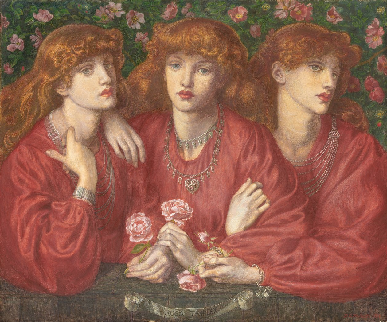 Rosa Triplex: Et tredobbelt portræt af May Morris, 1874 af Dante Gabriel Charles Rossetti