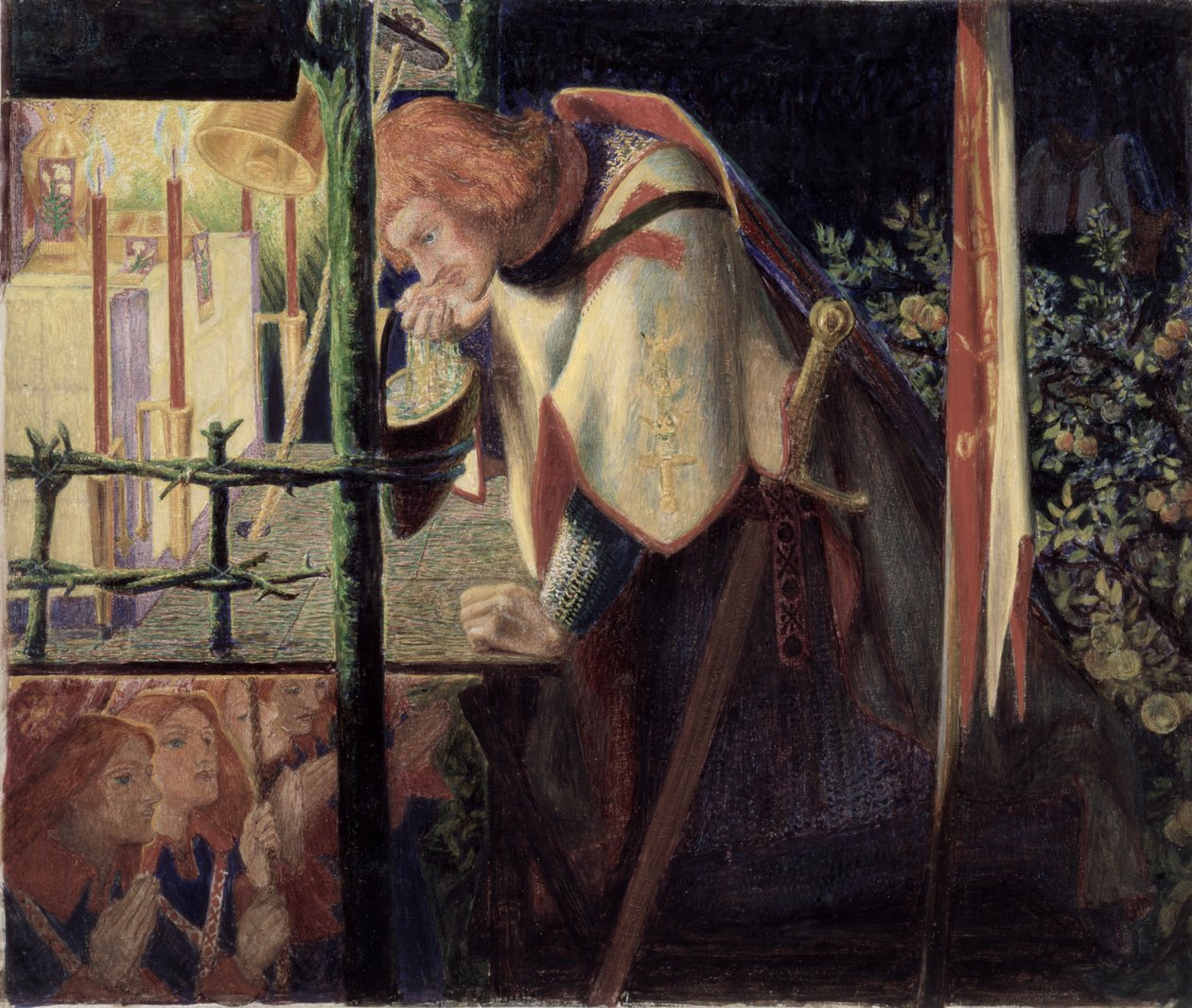 Sir Galahad ved det ødelagte kapel, 1859 af Dante Gabriel Charles Rossetti