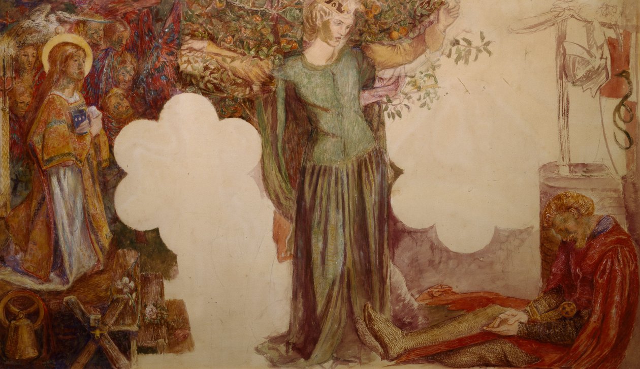 Sir Lancelot forhindrede ved sin synd i at komme ind i Den Hellige Grals Kapel af Dante Gabriel Charles Rossetti