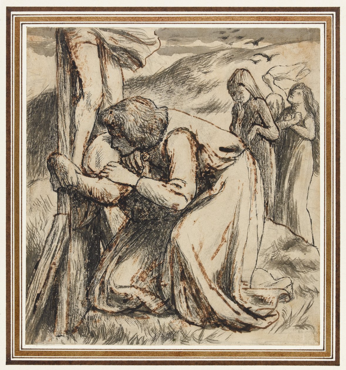 St. John Comforting the Virgin at the Foot of the Cross, ca. 1857-58 (pen, tusch og sepiavask på papir) af Dante Gabriel Charles Rossetti
