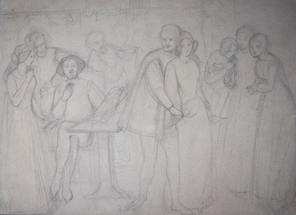 Studie for Benedick og Beatrice af Dante Gabriel Charles Rossetti