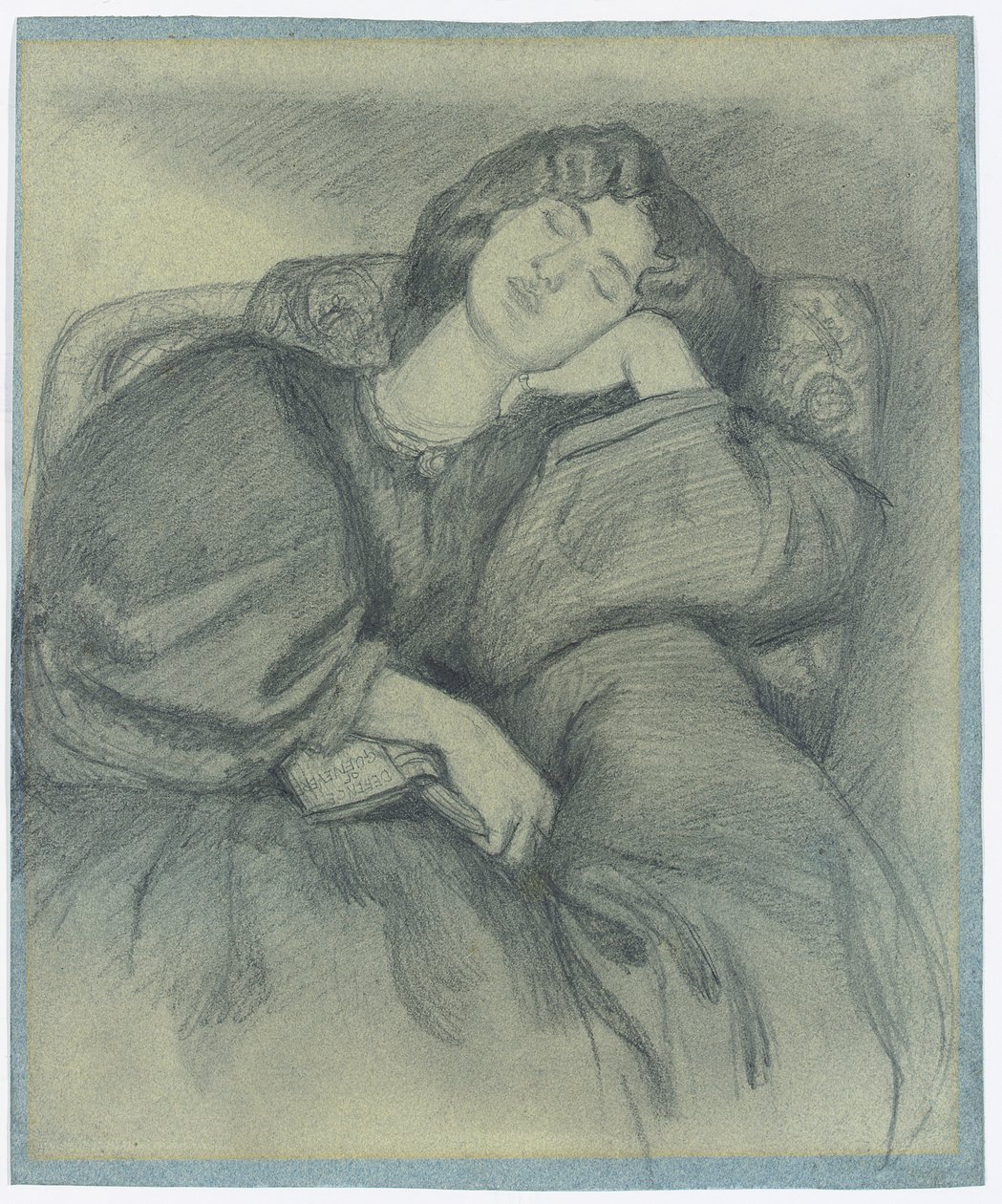 Studie af Jane Morris sovende i en polstret lænestol, af Dante Gabriel Charles Rossetti