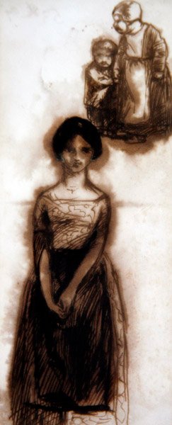 Study of a Girl, ca. 1840 (sepia blæk på papir) af Dante Gabriel Charles Rossetti