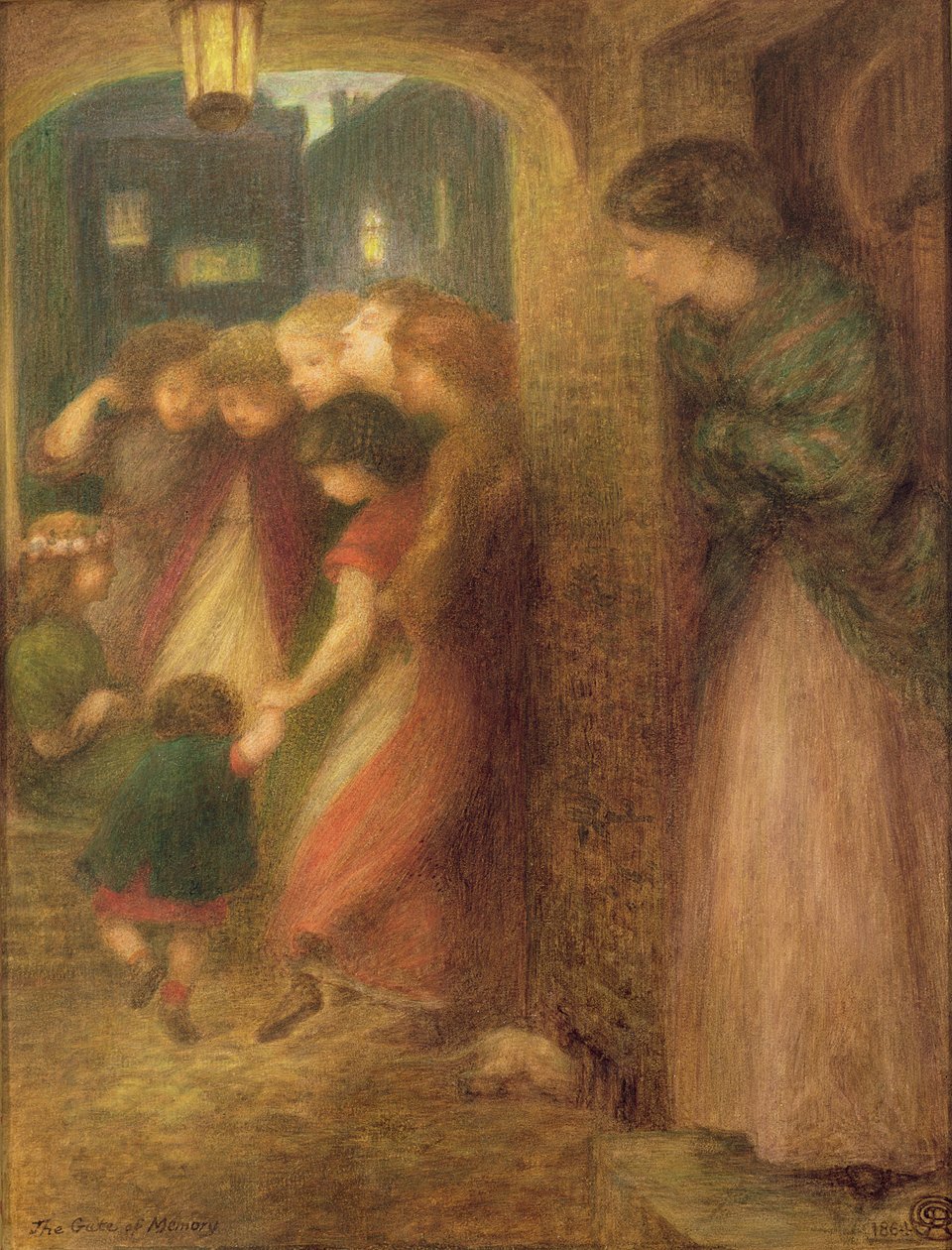The Gate of Memory, 1864 (farvet kridt på papir) af Dante Gabriel Charles Rossetti