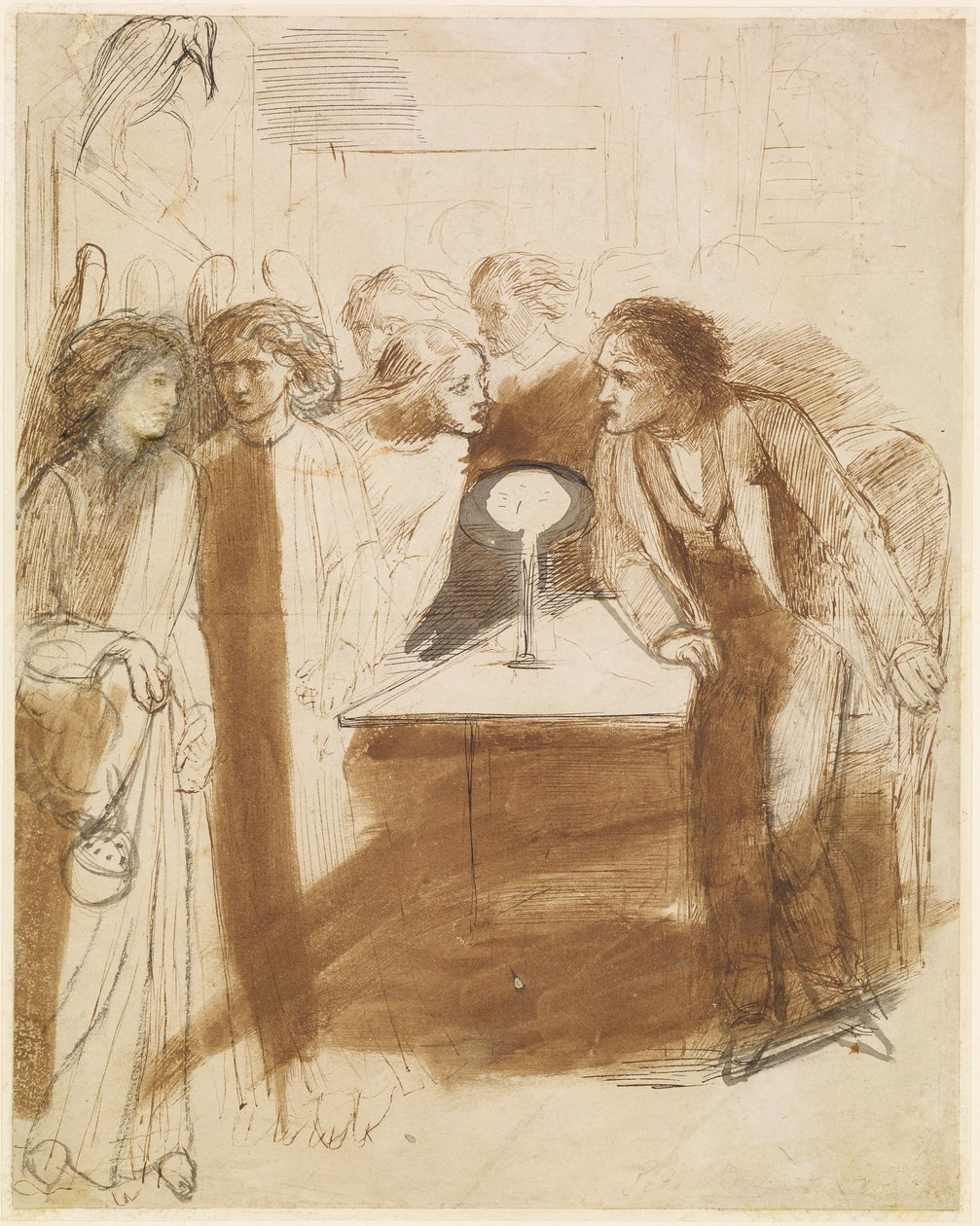 The Raven - Angel Footfalls, ca. 1847 af Dante Gabriel Charles Rossetti