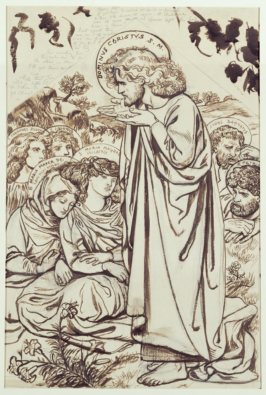 Bjergprædikenen (blæk, pen og akvarel på papir) af Dante Gabriel Charles Rossetti