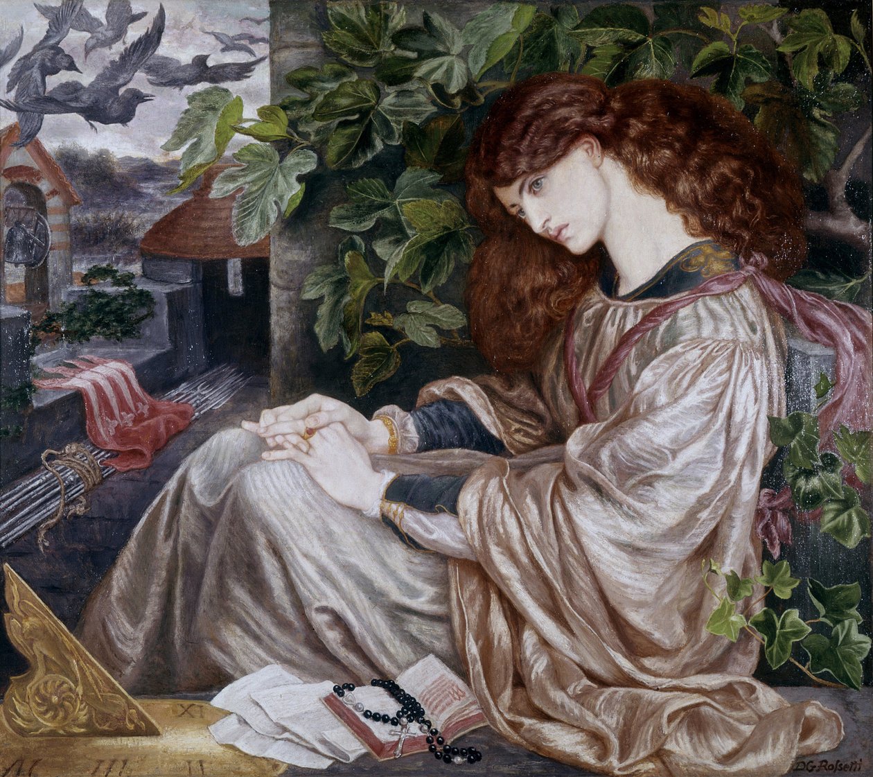 Tolomeis pia. Illustration af en passage fra Dantes skærsild. Maleri af Dante Gabriel Rossetti af Dante Gabriel Charles Rossetti