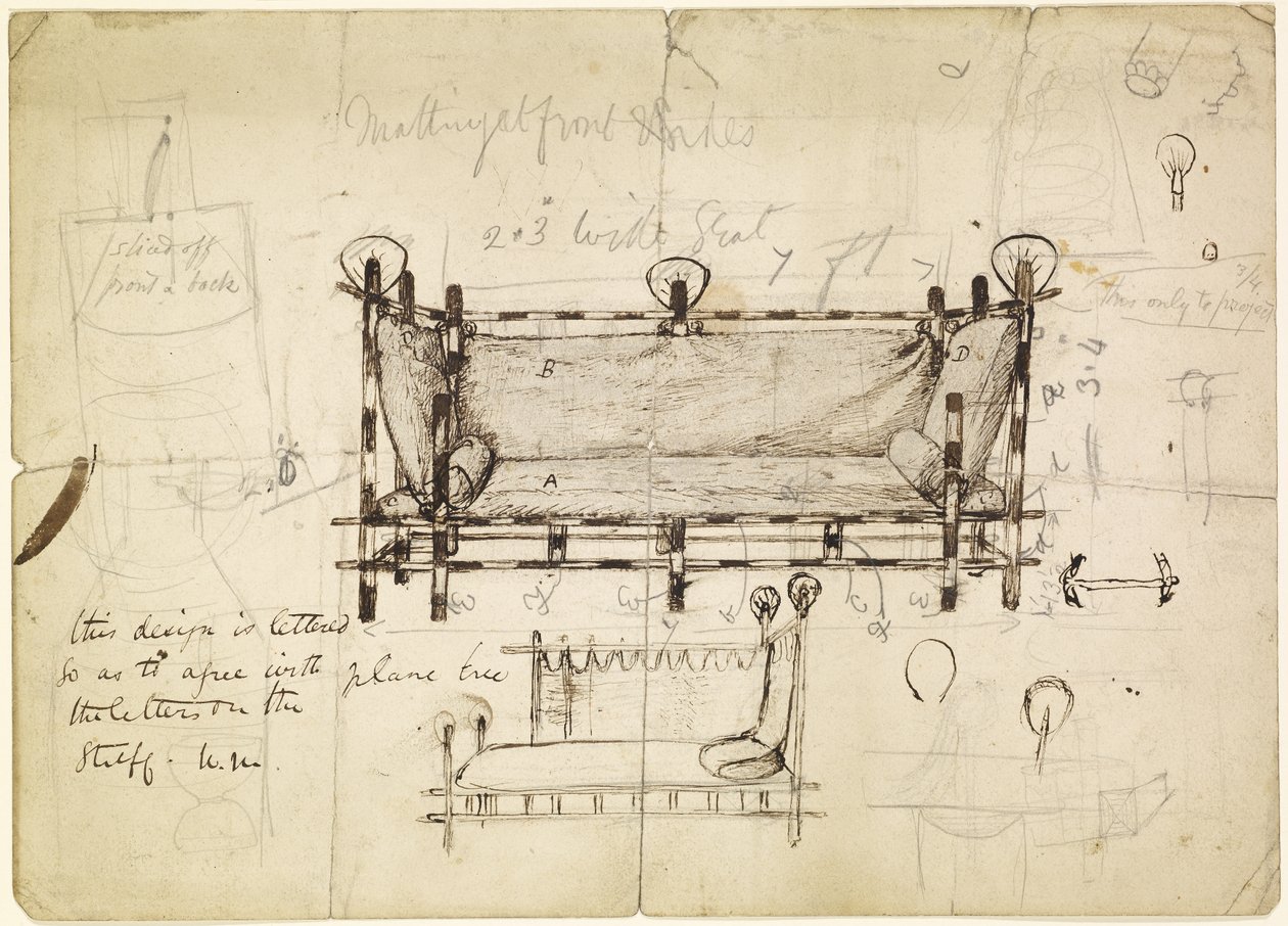 To designs til en sofa, ca. 1861-62 af Dante Gabriel Charles Rossetti