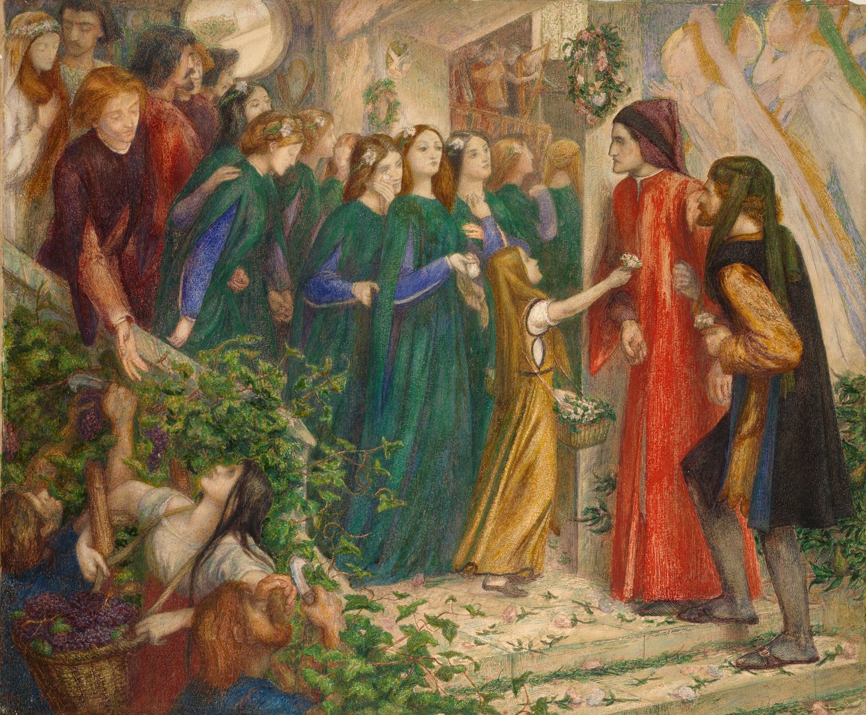 Beatrice ved en bryllupsfest, der nægter sin hilsen til Dante, 1851-1855 af Dante Gabriel Rossetti