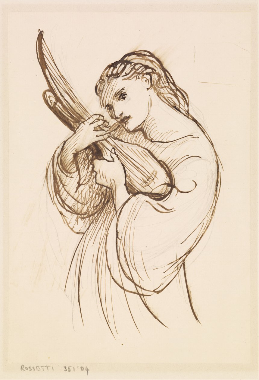 Pige med musikinstrument af Dante Gabriel Rossetti